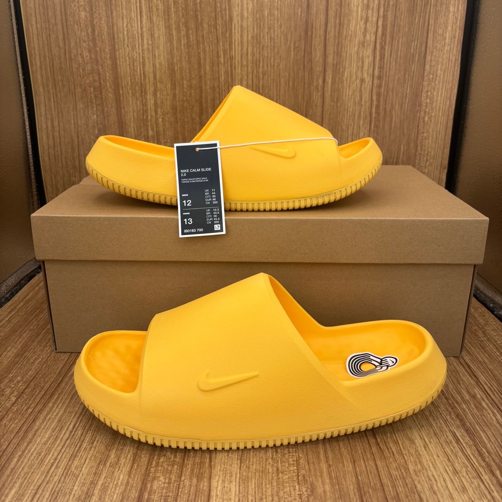 Nike Calm Slide 2.0 Mens Size 12 Topaz Gold Yellow Foam Sandals IB0183-700